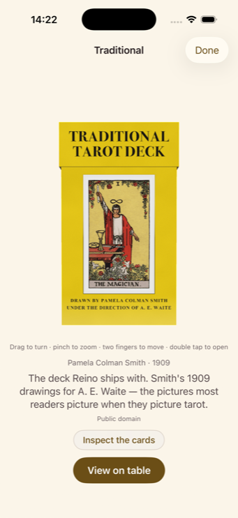 A deck in its box, turned in the hand