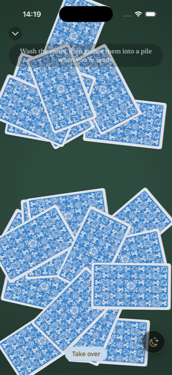 Washing the cards on the felt table